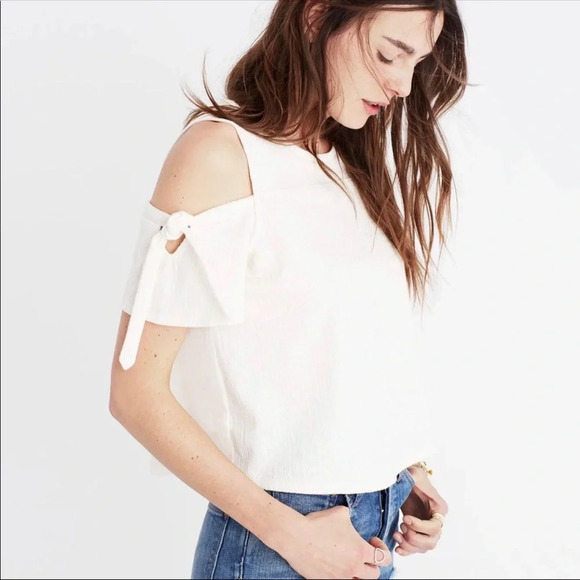 Madewell size small ivory cold shoulder top - Picture 1 of 10